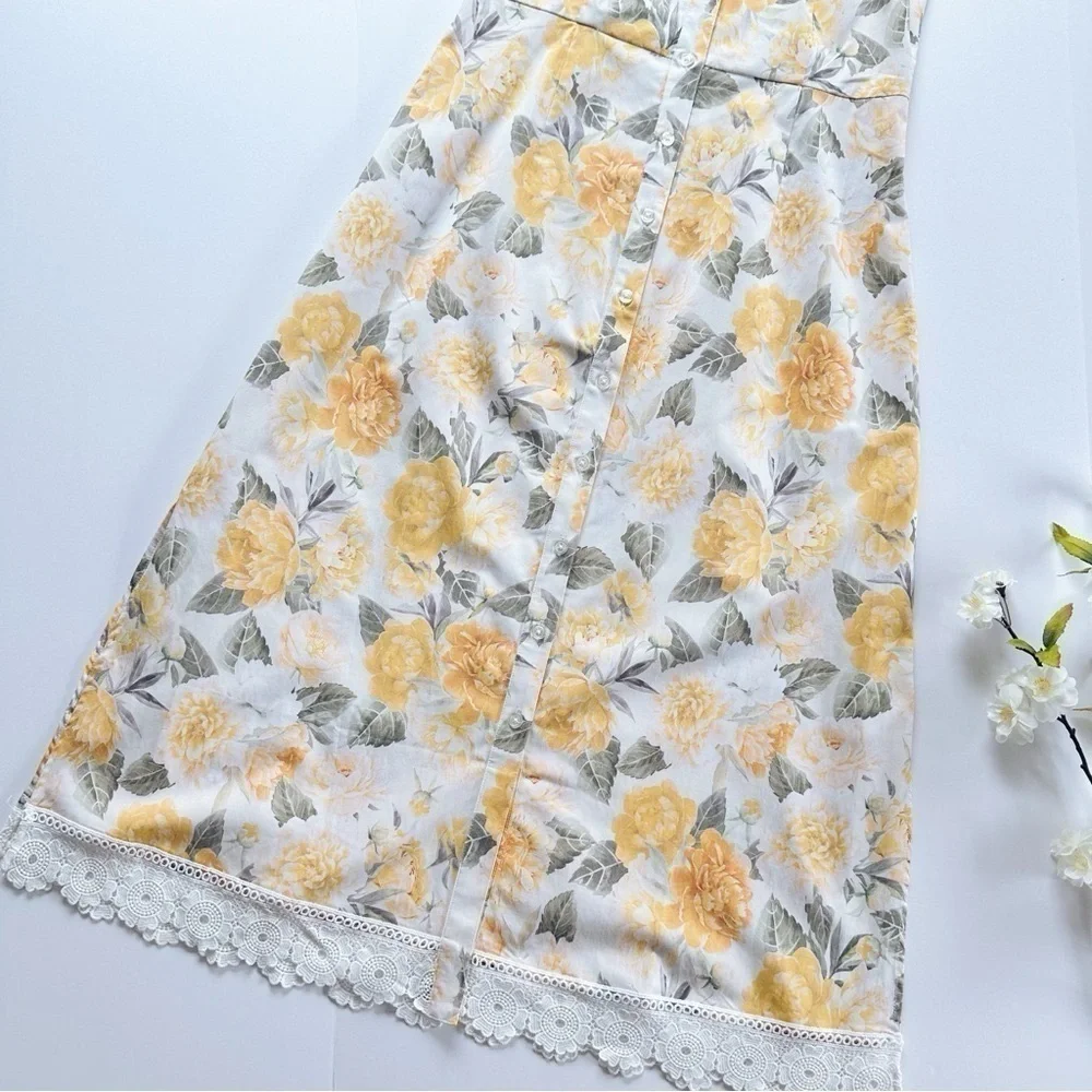 NEW Rachel Parcell Sleeveless Floral Midi Shirt Dress Ivory Yellow 10 - Picture 12 of 16